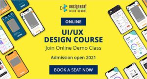 Display ad for DesignBoat Online UI/UX Design Course encouraging users to Join Online Demo Class and book a seat for admission.