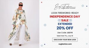Fashion display ad for EUG Fashion promoting a 20% OFF Independence Day Sale on new looks and stylish apparel.