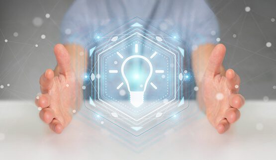 hands holding digital network innovation