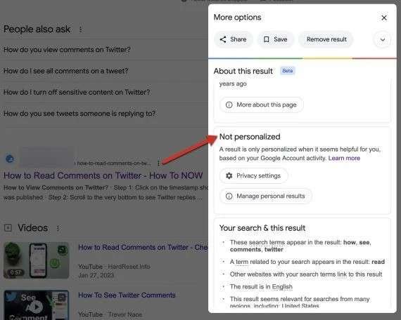 Google generates personalized search results based on personalized algorithm analysis.