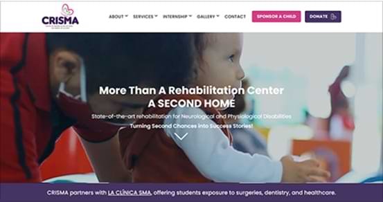 CRISMA corporate site, a Web App Development example with UX/UI Design and Social Media, promoting a rehabilitation center that offers compassionate, low-cost rehab services.