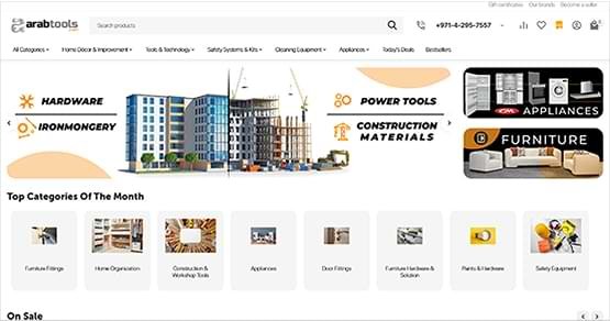Arab Tools CS-Cart Development and UX/UI Design for a versatile UAE ecommerce platform, specializing in building materials and tools.