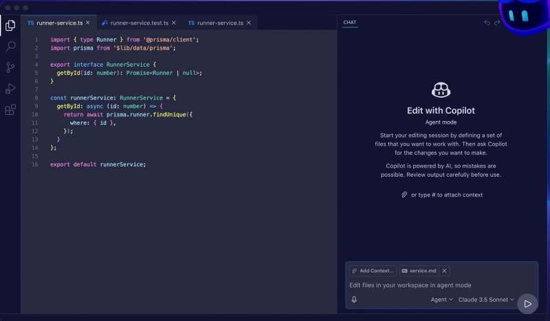 GitHub Copilot AI coding assistant suggesting code in real-time.