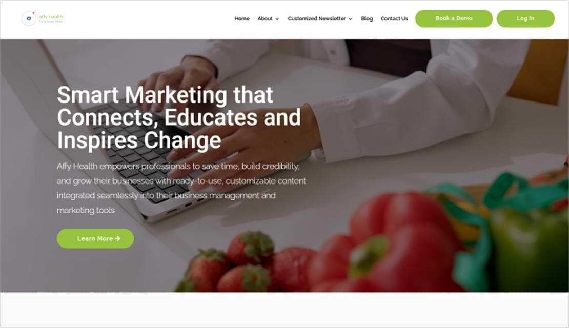 Affy Health AI-powered nutrition newsletter platform by Wisitech enabling personalized email campaigns, Mailchimp integration, subscription management, and affiliate marketing