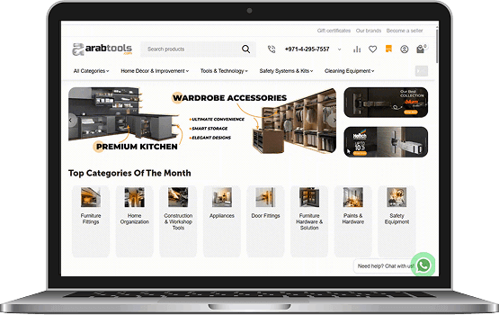 A laptop displaying the improved Arab Tools e-commerce website on the screen, highlighting the successful redesign and development project's tangible outcome and impact.