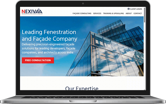 A laptop displaying the improved Nexivaa website with professional graphics, highlighting the functional and visual success of the digital transformation project.