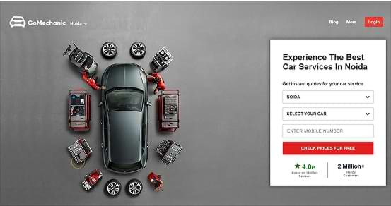 GoMechanic website, a WordPress Development example with UX/UI Design, showcasing reliable and affordable car service solutions with doorstep convenience.
