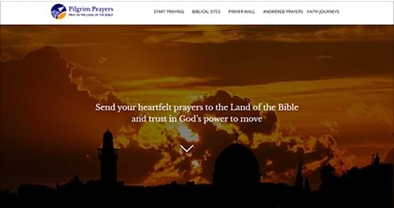 Pilgrim Prayers website, a Web App Development example with UX/UI Design, creating a spiritual and engaging digital experience for users connected to the Holy Land.