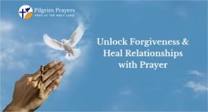 Custom blog graphic for Pilgrim Prayers featuring a dove, designed to help visitors Unlock Forgiveness & Heal Relationships with Prayer.