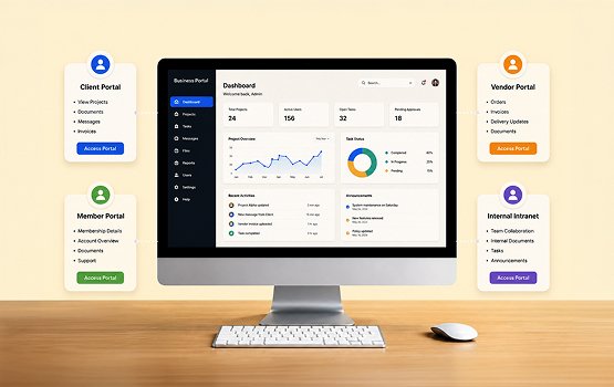 Custom web portal development services with client, vendor, member, and intranet portal solutions